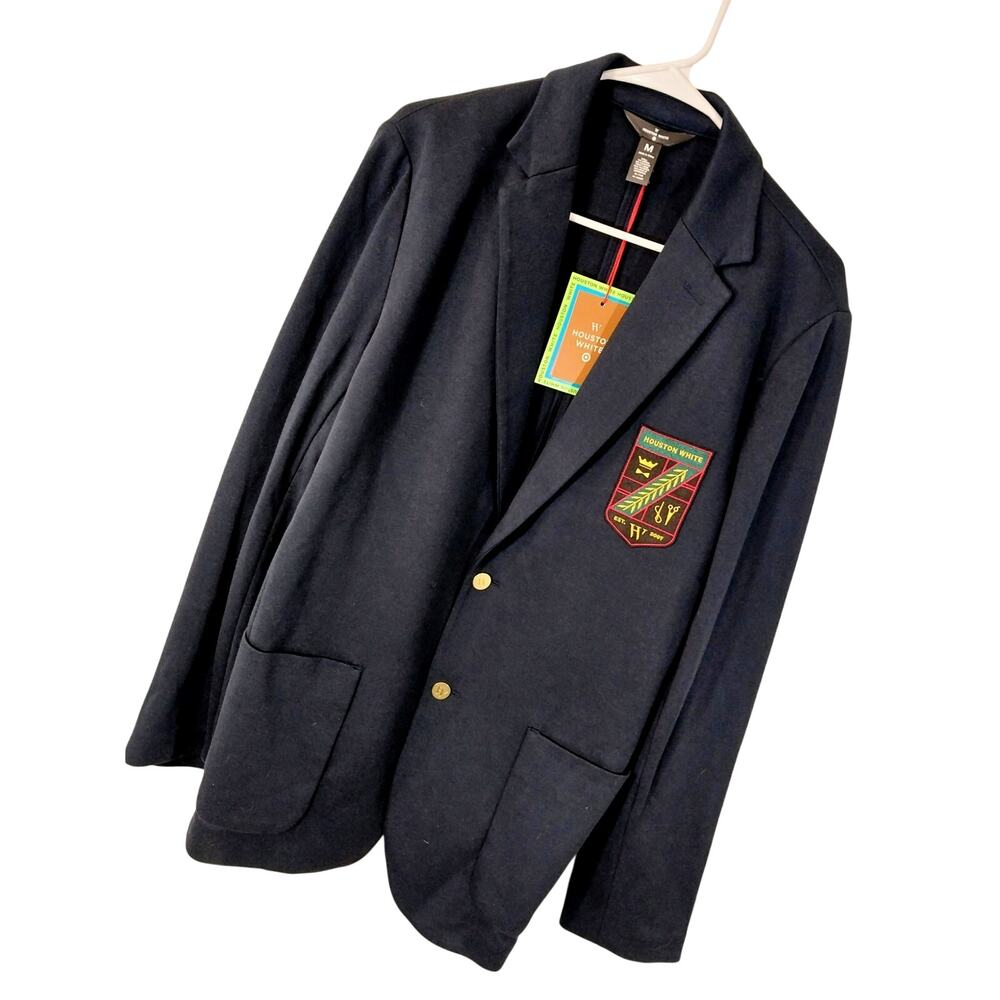 NWT! HOUSTON WHITE! LUXE DEEP NAVY BLUE COAT OF ARMS LOGO JACKET, BLAZER! M